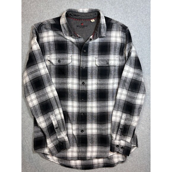 Woolrich Men’s Button‎ Up Shirt Buffalo Plaid White Black Size Medium - Picture 1 of 11